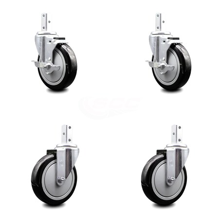 Service Caster 5 Inch Black Polyurethane Wheel Swivel 3/4 Inch Square Stem Caster Brakes, 2PK SCC-SQ20S514-PPUB-BLK-TLB-34-2-S-2